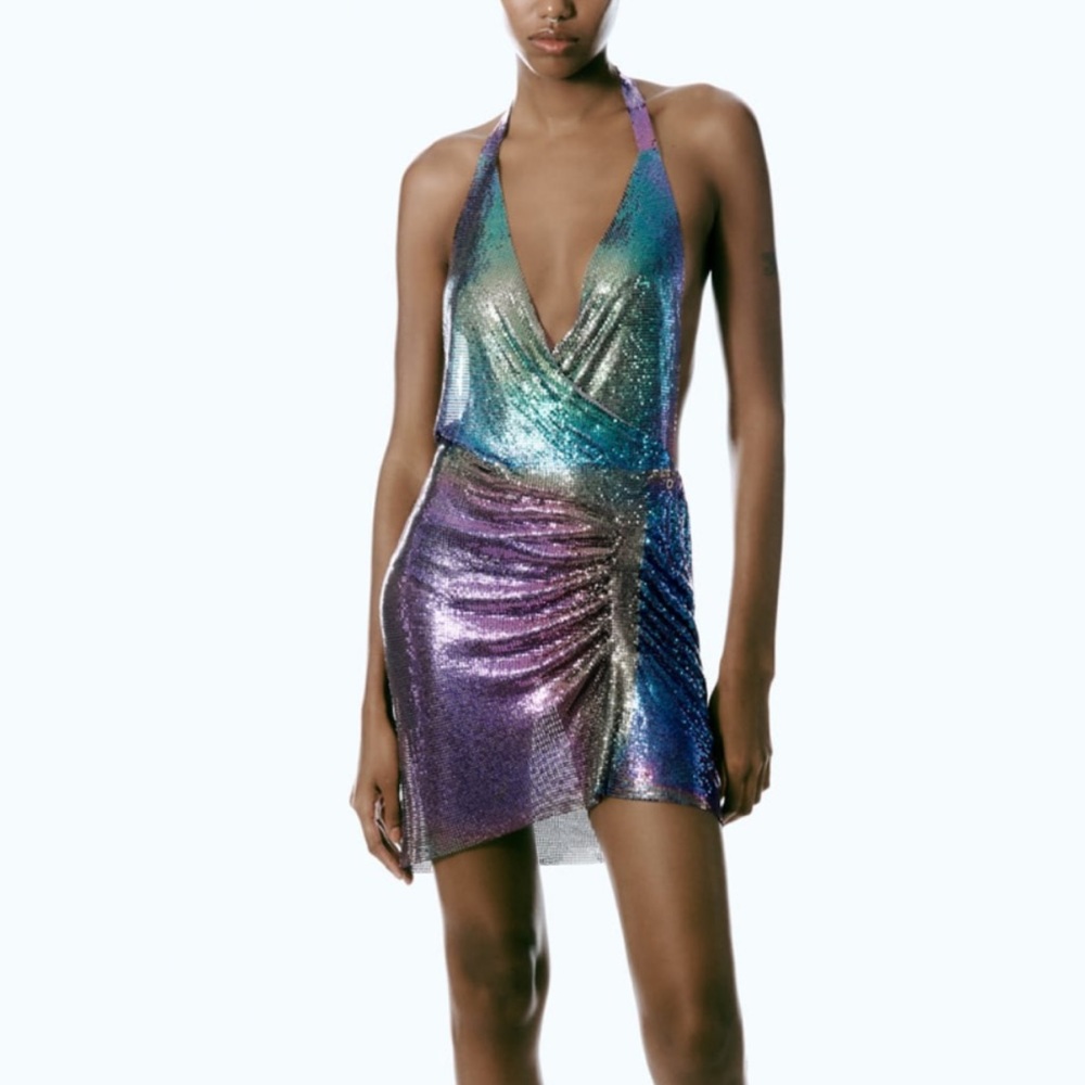 zara iridescent chain dress
